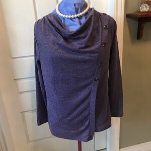 Chic Buttoned Cowl Neck Sweater in Purple